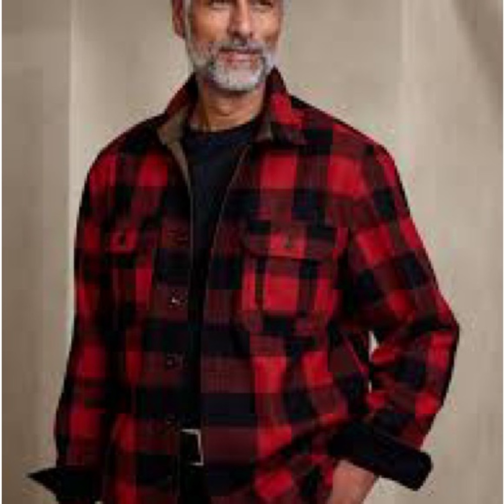 Banana Republic Red and Black Plaid Shirt Jacket
